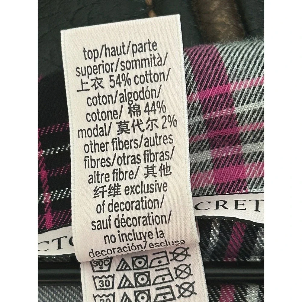Victoria's Secret Pink & Gray Plaid Pajama Set W/Silver Thread-Womens‎ Sz Large